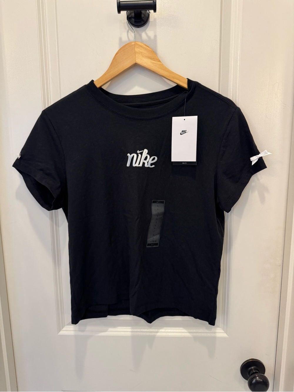 Nike Women's Black Short Sleeve Tee with White Script Logo
